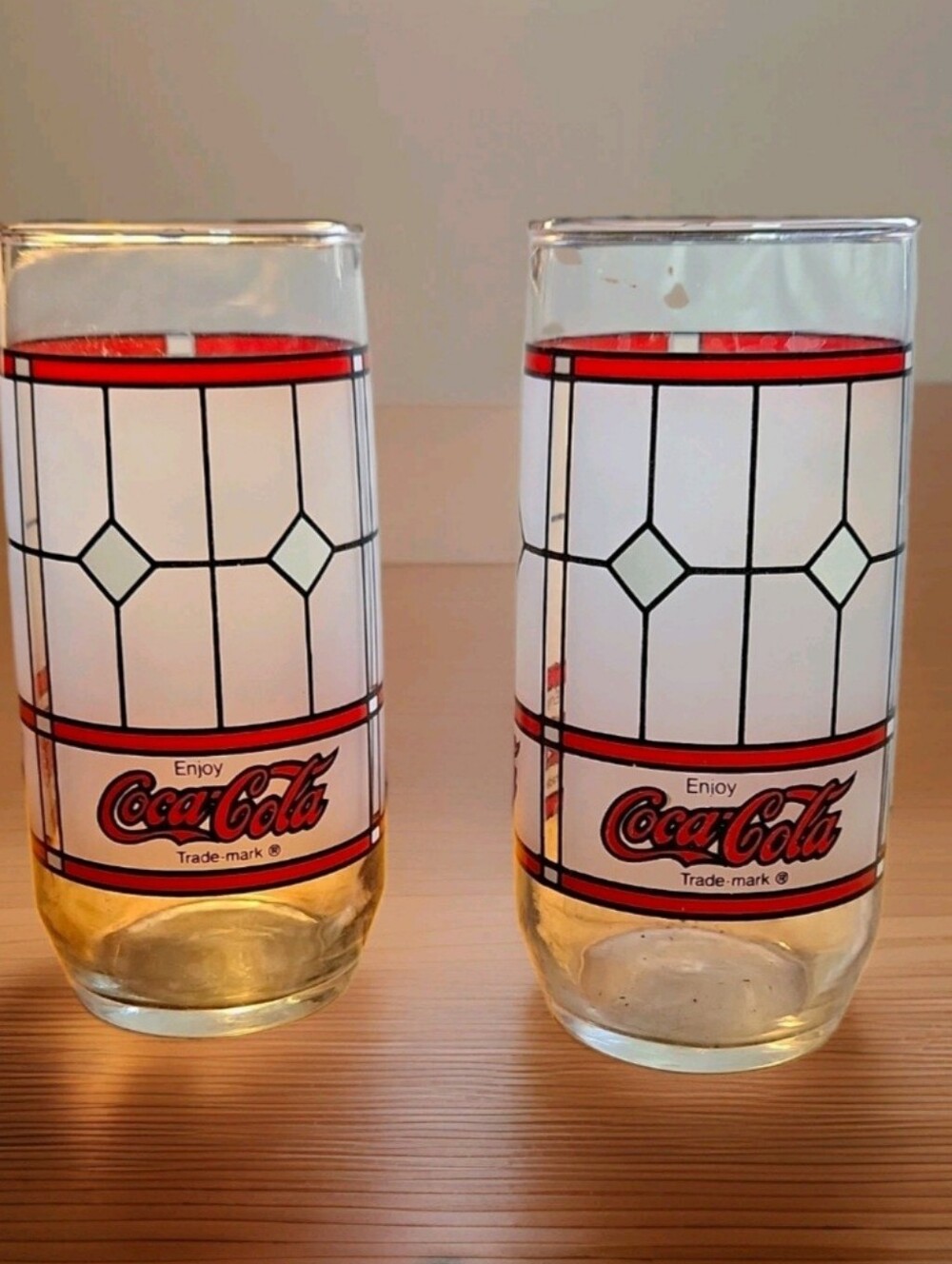 Coca-Cola Set of 2 VTG 70s 80s Enjoy Coca-Cola Logo Clear Glasses by Libby